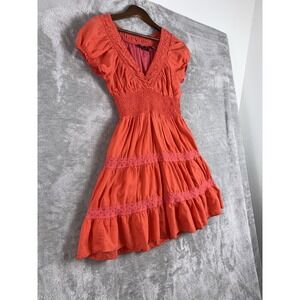 Speed Control Cinched-Waist Puff-Sleeve Mini Red Fit And Flare Dress Size S
